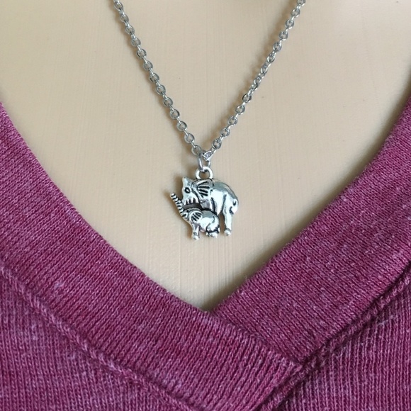 Mom with Baby Elephant Charm Necklace Tibetan Silver Stainless Steel 4for$20 - Picture 5 of 6